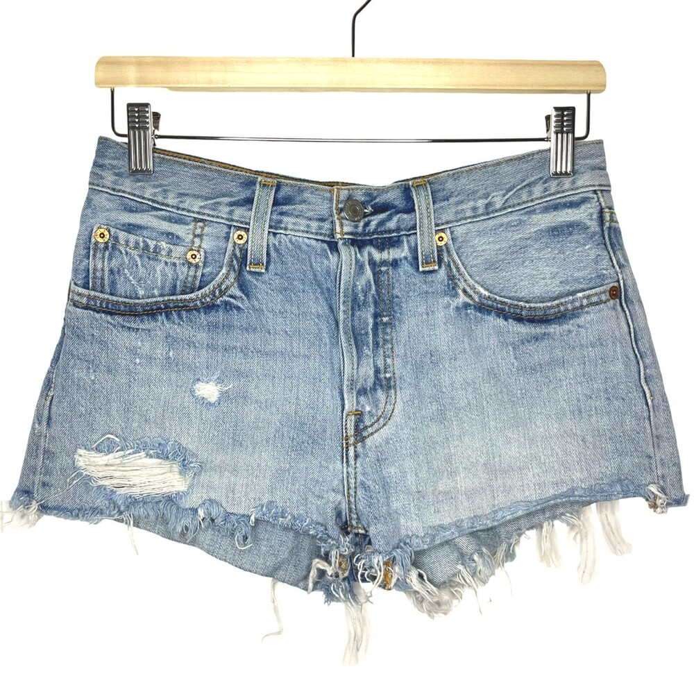 Levis 501 Cutoff Shorts Women 26 Blue Medium Cotton Denim Button Fly Daisy Duke